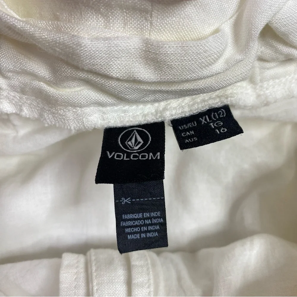 Volcom White Linen Blend Pleated Skirt